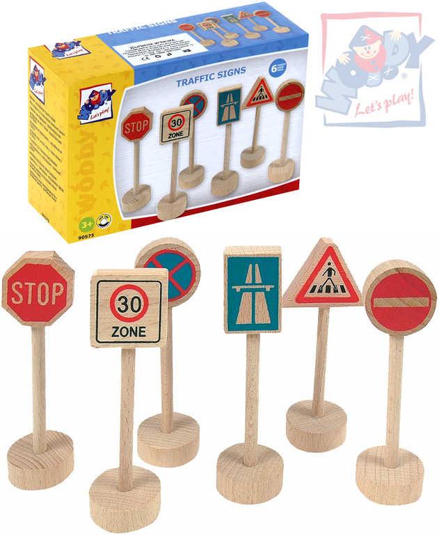 Woody DŘEVO Dopravní značky 10cm příslušenství k dráze set 6ks