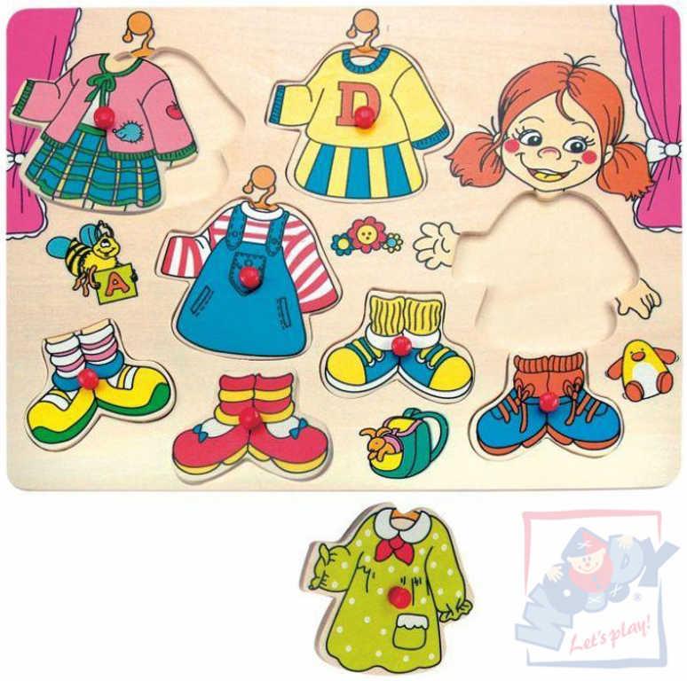 Woody DŘEVO Oblékání na desce puzzle Carolina dřevěná vkládačka