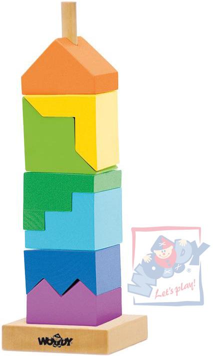 Woody DŘEVO VĚŽ navlékací 26cm skládací hlavolam (dřevěná hračka)